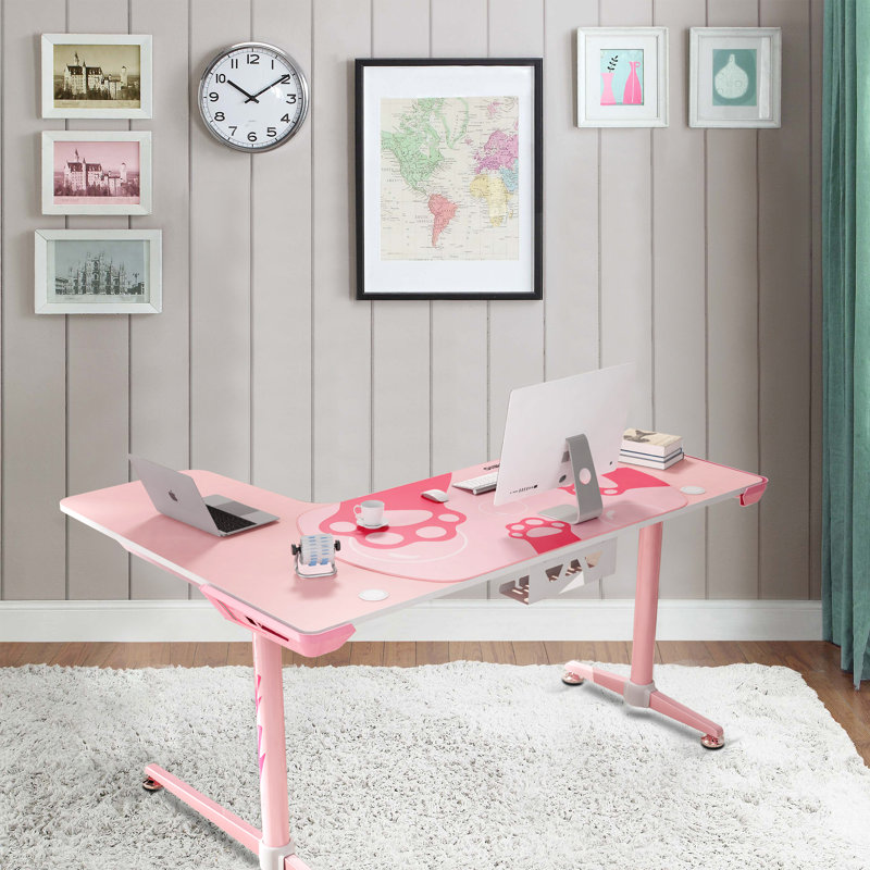 Trinx Lshape Larger Gaming Desk, Pink Wayfair